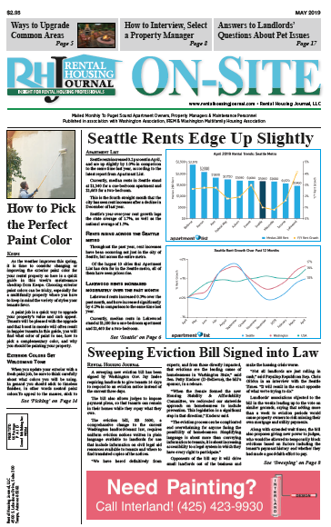 Washington Rental Housing Journal Seattle On-Site Puget Sound Print Edition for May 2019 with helpful, useful information for property managers and landlords