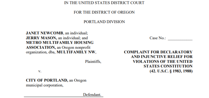 Multifamily NW and Landlords File Suit to Stop Portland’s New FAIR Rules