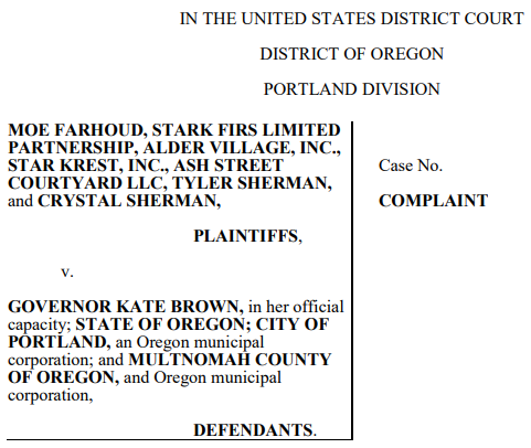 Oregon Landlords File Federal Lawsuit Against State, City and County