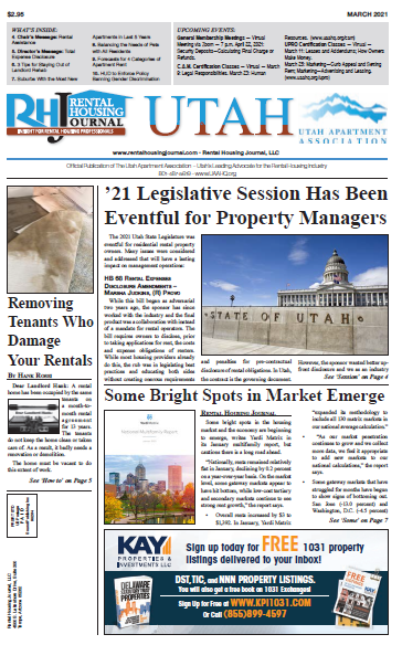 Utah Rental Housing Journal March 2021 in association with the Utah Apartment Association