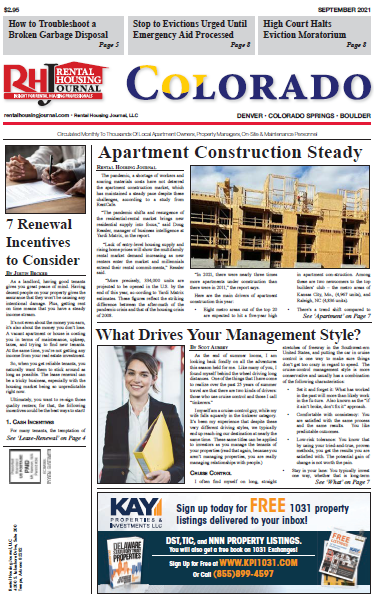Colorado Rental Housing Journal for September 2021 helpful, useful content for rental property owners and landlords