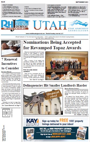 Utah Rental Housing Journal for September 2021 helpful, useful information for rental property owners