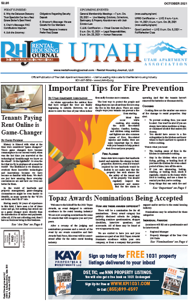 Utah Rental Housing Journal October 2021 helpful, useful content for rental property owners and managers