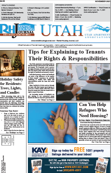 Utah Rental Housing Journal November 2021 helpful, useful content for rental property owners and managers