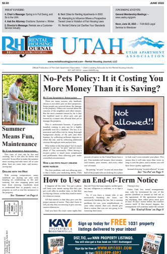 Utah Rental Housing Journal June 2022 helpful, useful content for rental property owners and managers
