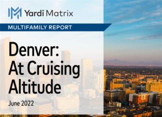 The Denver multifamily rental market shows rent growth picking up again, a job market that leads the nation and transaction activity that remains hot, according to the June Denver Yardi Matrix multifamily report.