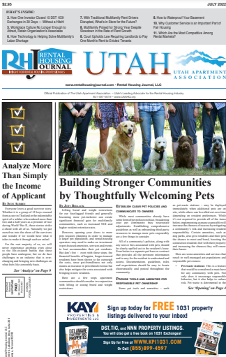 Utah Rental Housing Journal July 2022 helpful, useful content for rental property owners and managers