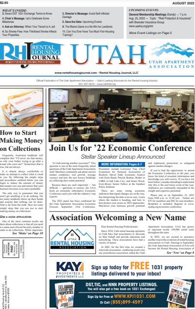 Rental Housing Journal Utah August 2022 helpful, useful content for rental property owners and managers