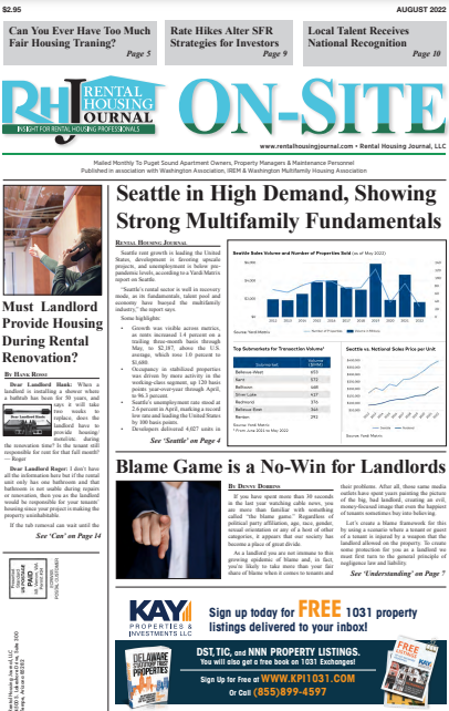 Seattle On-Site Rental Housing Journal August 2022 helpful, useful content for rental property owners and managers