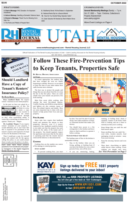 Utah Rental Housing Journal October 2022 helpful, useful content for rental property owners and managers