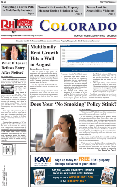 Colorado Rental Housing Journal September 2022 helpful, useful content for rental property owners and managers