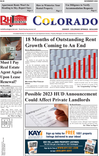 Colorado Rental Housing Journal November 2022 helpful useful content and information for rental property owners, landlords, property managers and maintenance personnel