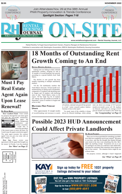 Seattle On-Site Rental Housing Journal November 2022 helpful, useful content and information for rental property owners, landlords, property managers and maintenance personnel
