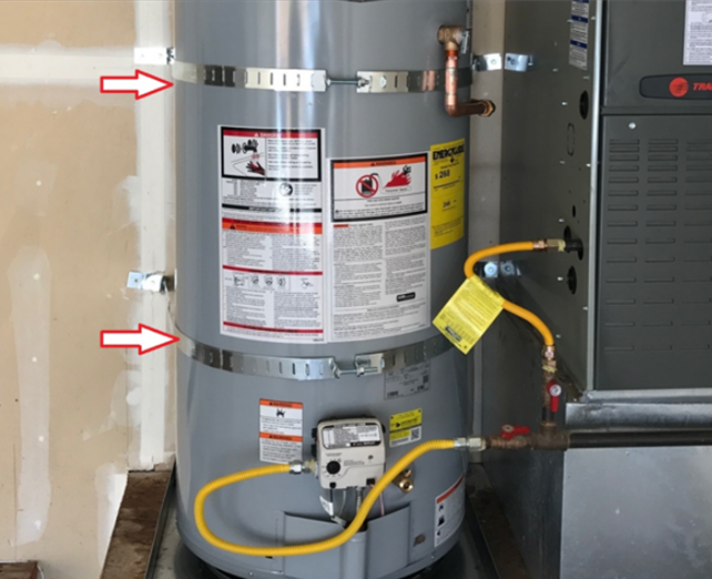 rental property maintenance plumbing and water heater secured with straps in earthquake prone areas of the country