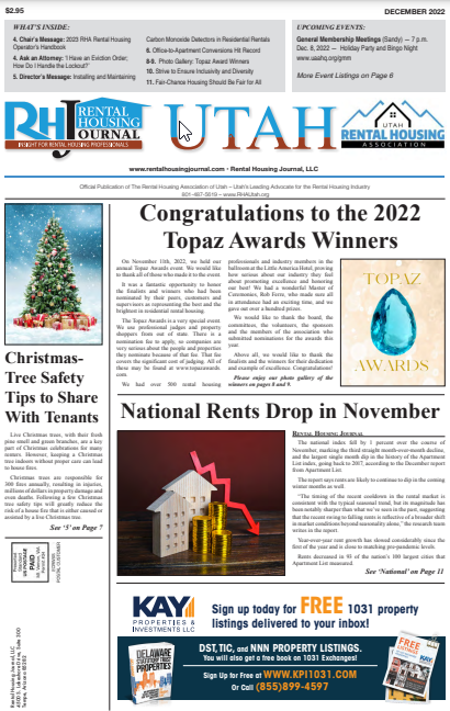 Utah Rental Housing Journal December 2022 helpful, useful content for rental property owners, property managers and landlords