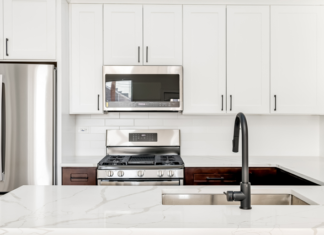 The future of countertops in rental housing is the modern, fresh look of white and gray quartz countertops, sought-after by tenants.
