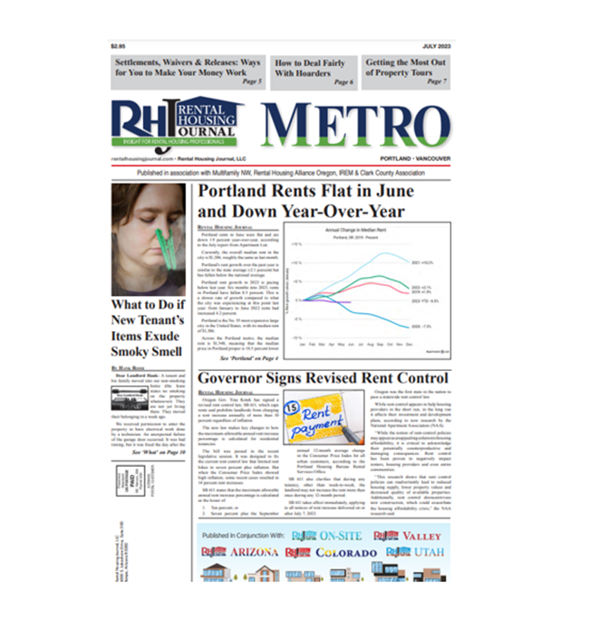 Touch or click here to see the July print edition of Portland Metro Rental Housing Journal for July 2023 featuring rental prices