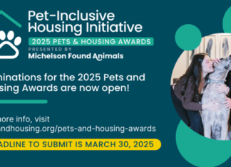 Nominations are open for the fourth-annual 2025 pets and housing awards presented by the pet-inclusive housing initiative.