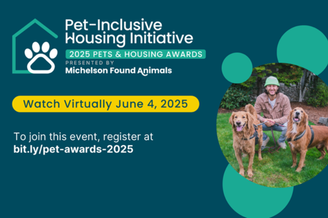 Join us for the 2025 pets and housing awards online and meet this year's winners by registering and joining us virtually on June 4, 2025.