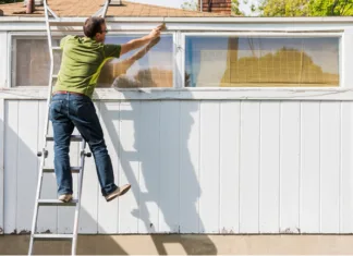 For rental property maintenance ladder safety training should include four employees: one on the ladder and two to three on the ground. 